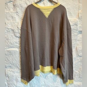 Free People Taupe Crewneck Sweatshirt with Yellow Trim. Brand New With Tags.